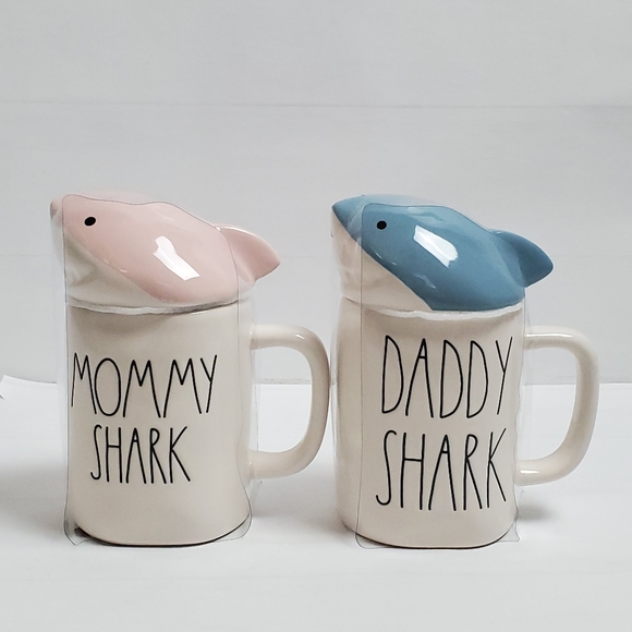 Rae Dunn Other - Rae Dunn Mommy and Daddy Shark Head Cover Mugs